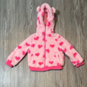 Pink Heart Fuzzy Jacket- Size 2T